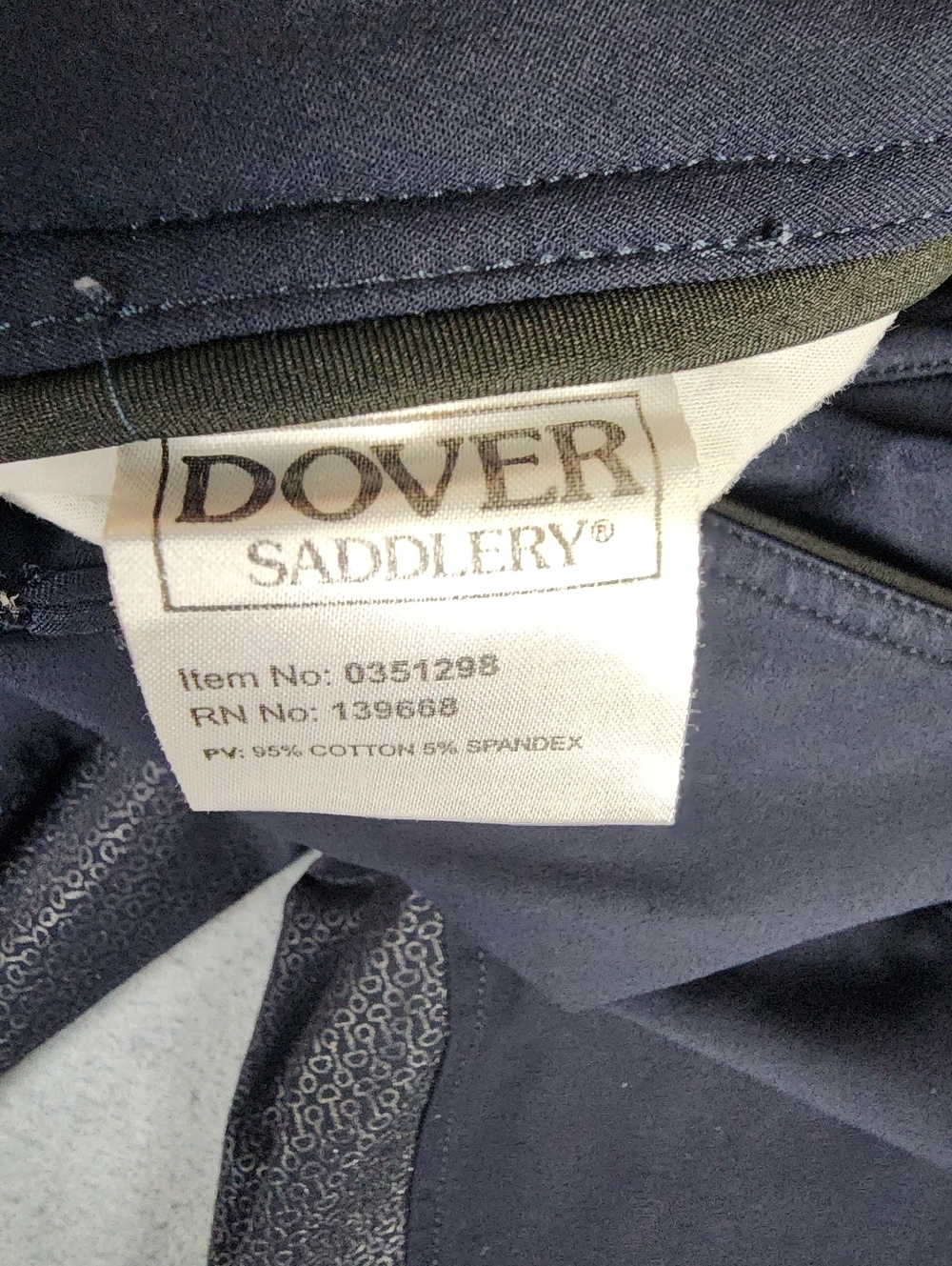 Dover Saddlery Navy Riding Breeches with Knee Patches Equestrian Horse - Picture 5 of 13